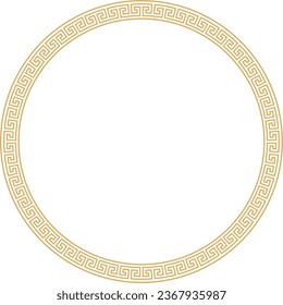 Vector round golden classic frame. Greek meander. Patterns of Greece and ancient Rome. Circle european border