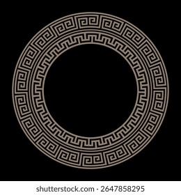 Vetor em volta de quadro clássico dourado. Quadro redondo grego. Padrão grego. Meandro grego. Padrões da Grécia e da Roma Antiga. Circular a fronteira europeia. Motivos típicos egípcios, assírios e gregos