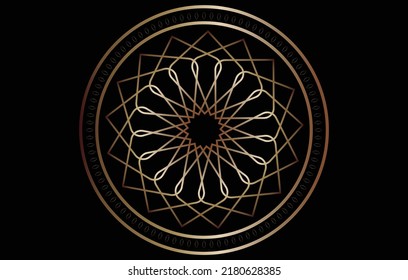 Vector round golden classic ornament. decorative circle gold pattern. Ceiling decoration motif isolated on black background