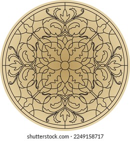 Vector round golden classic ornament. A circle with a black pattern. Ceiling decoration, ancient Rome, Greece.