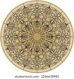 Vector round golden classic ornament. A circle with a black pattern. Ceiling decoration, ancient Rome, Greece.