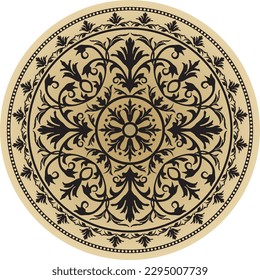 Vector round golden classic ornament. A circle with a black pattern. Ceiling decoration, ancient Rome, Greece.