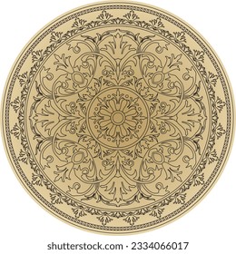 Vector round golden classic ornament. A circle with a black pattern. Ceiling decoration, ancient Rome, Greece.