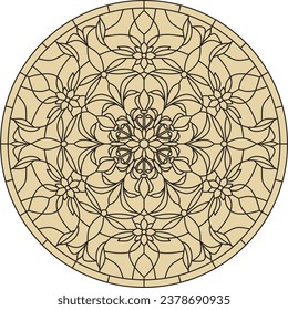 Vector round golden classic ornament. A circle with a black pattern. Ceiling decoration, ancient Rome, Greece.