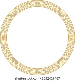 Vector round golden greek frame. Classic meander ornament. Border Ancient Greece, Roman Empire.
