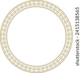 Vector round golden Indian national ornament. Ethnic plant circle, border. Frame, flower ring. Poppies and leaves.
