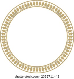 Vector round golden Indian national ornament. Ethnic plant circle, border. Frame, flower ring. Poppies and leaves.
