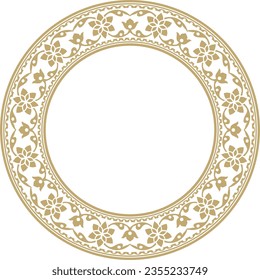 Vector round golden Indian national ornament. Ethnic plant circle, border. Frame, flower ring. Poppies and leaves.
