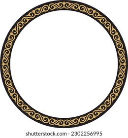 Vector round golden Kazakh national frame. Ornamental circle. Ethnic pattern of nomadic peoples of the Great Steppe, Kyrgyz, Mongols, Bashkirs, Buryats, Kalmyks