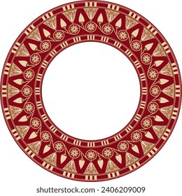 Vector round golden with red Egyptian ornament. Endless circle border, ancient Egypt frame.
