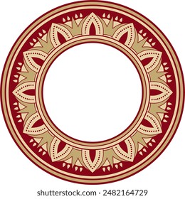 Vector round golden with red Egyptian ornament. Endless circle border, ancient Egypt frame.
