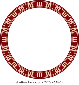Vector redondo dorado con adorno rojo egipcio. Frontera de círculo sin fin, marco del antiguo Egipto.
