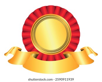 Vector round golden and red gradient frame with golden ribbon on transparent background