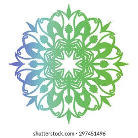 Vector round gradient pattern in green and blue colors. Isolated tracery. Can be used for cards, backgrounds.