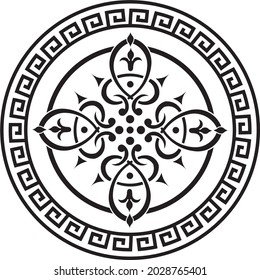 Vector round greek ornament. Meander in a circle. Circular pattern. The architecture of ancient Rome. Print for tattoo, sandblasting and laser cutting
