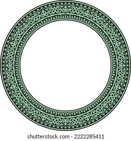 Vector Round Green And Black Seamless Classic Byzantine Ornament. Infinite Circle, Border, Frame Ancient Greece, Eastern Roman Empire. Decoration Of The Russian Orthodox Church.
