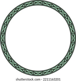 Vector round green border ornament. Native American tribes framework, circle.