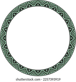 Vector round green border ornament. Native American tribes framework, circle.