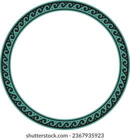 Vector round green classic frame. Greek wave meander. Patterns of Greece and ancient Rome. Circle european border.