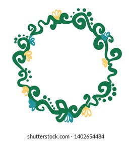 vector round green frame with flowers leaves