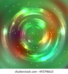 Vector round green frame. Shining circle banner. Glowing spiral. Vector illustration