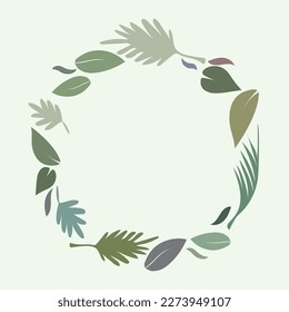 Vector round green leaves frame