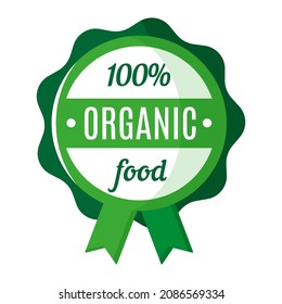 Vector round green organic and farm fresh food badge or label. Eco market tags design. Caring for the environment concept. Eco food shopping.