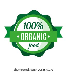 Vector round green organic and farm fresh food badge ot tag. Eco market tags design. Caring for the environment concept. Eco food shopping.