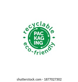 sello verde circular de vectores "embalaje reciclable" para etiquetas de productos y envases ecológicos