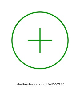 Vector round green thin line plus sign icon, button, add, positive symbol isolated on white background