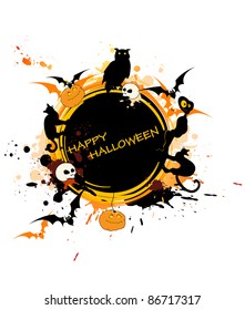 vector round Halloween banner with animals and pumpkin