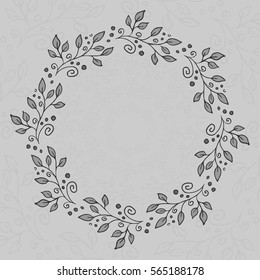 vector round hand drawing frame in grey color