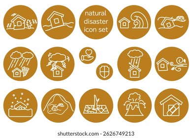 Vetor redondo ícone ilustração conjunto de desastres naturais