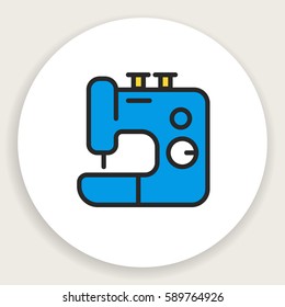 Vector round icon of linear flat sewing machine