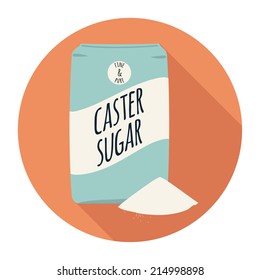 Vector Round Icon Of Package Of Caster Sugar With Long Shadow | Caster Sugar Circle Icon With Small Mound Of Sugar