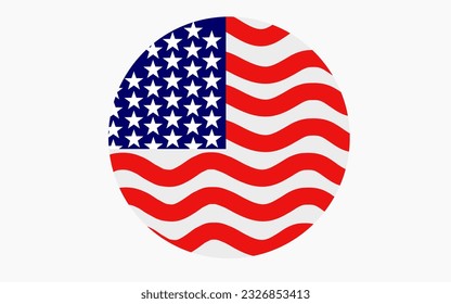 Vector Round Icon With Waving United States Flag
