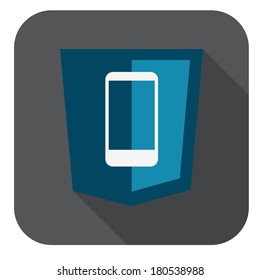 vector round icon of web shield with shape of touch screen smart phone - isolated flat design illustration