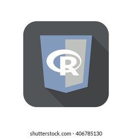 Vector Round Icon Of Web Shield With R Letter Programming Language - Isolated Flat Design Illustration