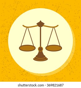 vector round icon woody scale symbol of legal, court, ruling, claim, judiciary and medical in flat design on grunge paper background
