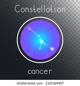 Vector round icon with Zodiac constellation CANCER on a transparent background with inscription. Colored.