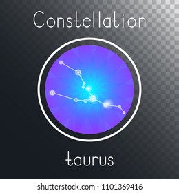 Vector round icon with Zodiac constellation TAURUS on a transparent background with inscription. Colored.