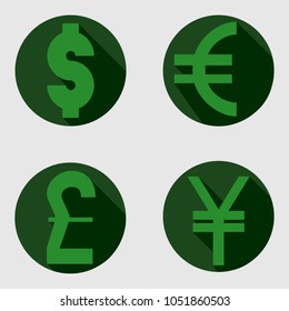 vector round icons of dollar, euro, pound and yen