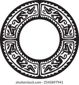 Vector round Indian patterns. National circle ornaments, borders, frames. monochrome decorations of the peoples of South America, Maya, Inca, Aztecs. Print for fabric, paper, textile