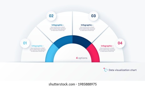 Plantilla de gráfico de infografía circular en forma de semicírculo dividido por cuatro partes.