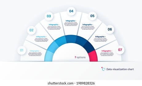 Vector round infographic chart template in the form of semicircle divided by seven parts.