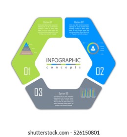 Vector round infographic diagram with 3 options. Circular timeline infographic, chart, diagram can be used for web design, presentation, advertising, report.