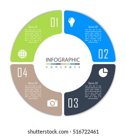 Vector round infographic diagram with 4 options. Circular timeline infographic, chart, diagram can be used for web design, presentation, advertising, report.