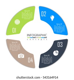 Vector round infographic diagram with 4 options. Circular timeline infographic, chart, diagram can be used for web design, presentation, advertising, report