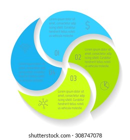 Vector round infographic diagram. Circular connected chart with 4 options. Paper progress steps for tutorial. Business concept sequence banner. EPS10 workflow layout.