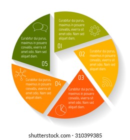 Vector round infographic diagram. Circular connected chart with 5 options. Paper progress steps for tutorial. Business concept sequence banner. EPS10 workflow layout.